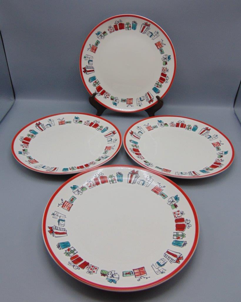 Discontinued Holiday table Diner Supply Amercian Atelier Dinner Plates Like New Set of 4 included China Galore THREE sets  available